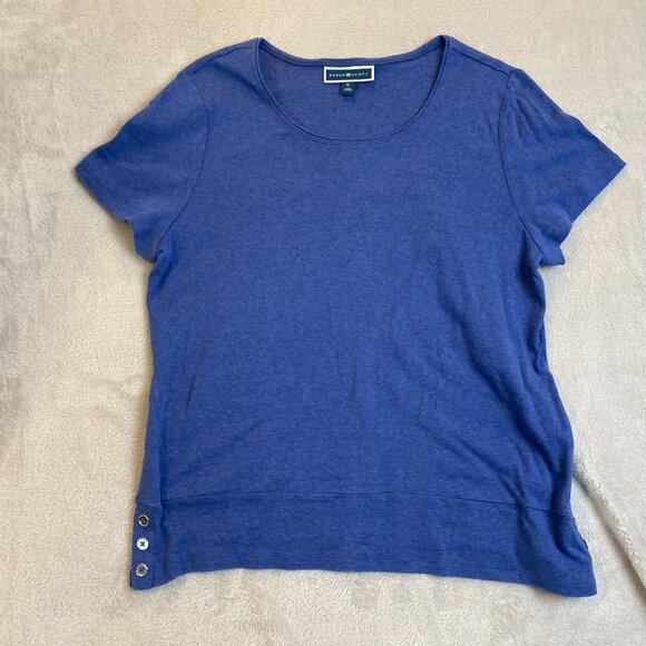 Karen Scott Women's Top XL Blue Short-Sleeve Cotton With Button Detail Hem - Picture 11 of 11